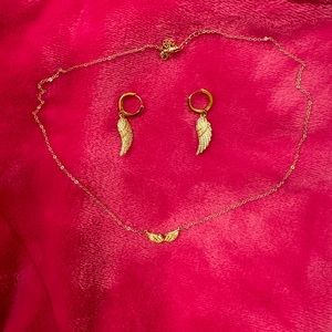 Gold Angel Wing Necklace and Earring